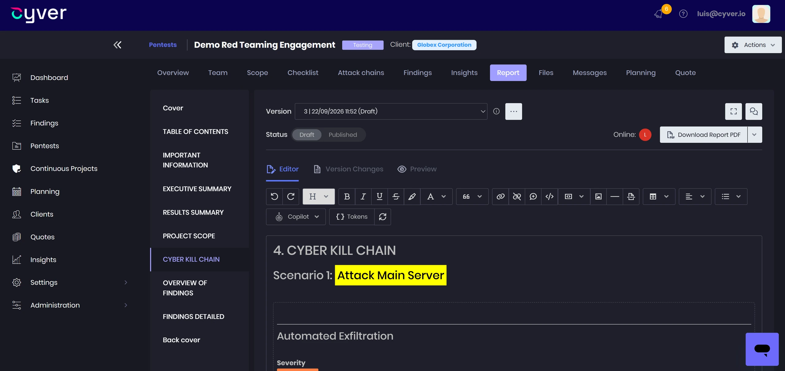 Cyver Core red teaming: Reporting and Client Delivery