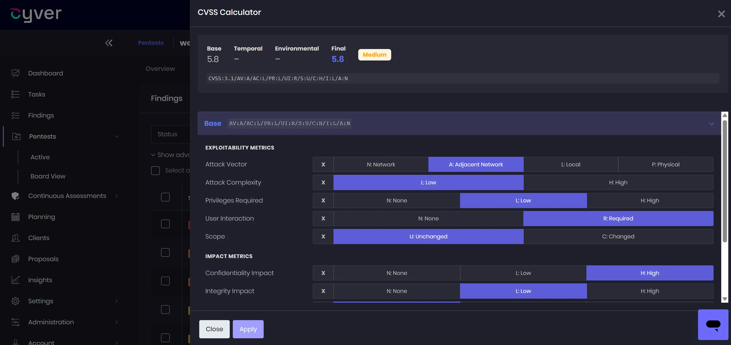 Cyver Core vulnerability management: Finding Classification and Scoring